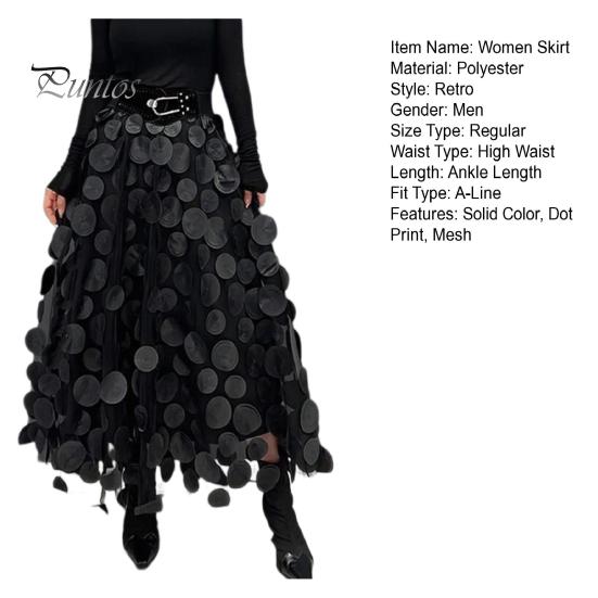 Women Summer Maxi Skirt Retro A-Line Large Hem Skirt Solid Color 3D Dot Decor High Waist Long Skirt
