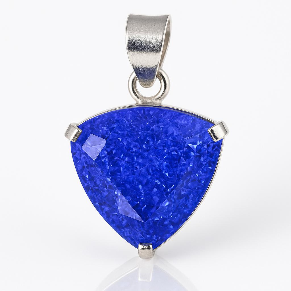 925 Sterling Silver CERTIFIED 42 Ct Natural Purple Trillion Sapphire Pendant AI-116-NS