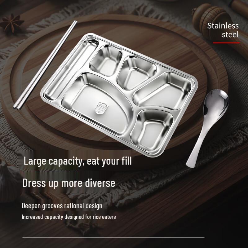 Jiwanggu 201 Stainless Steel 6-Compartment Deep Fast Food Tray