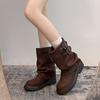 Thick-soled pleated trouser tube boots women's 2025 new autumn Maillard wind pile boots popular brown Martin short boots