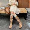 Retro Ödland Fransen Ritterstiefel Damen 2025 Herbst neu dicker Absatz aber Kniestiefel schlanke Stiefel