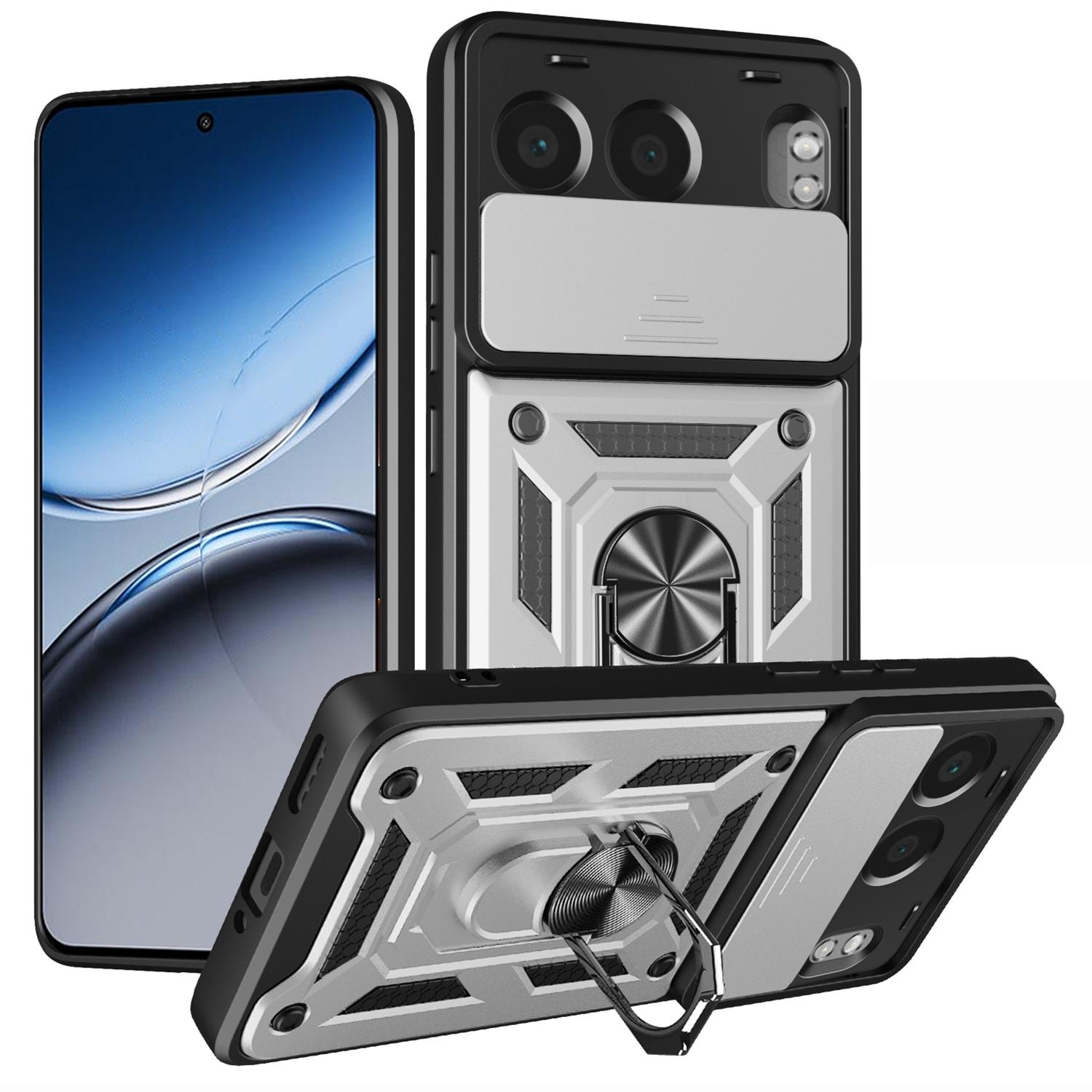 

For OnePlus Nord 4 Case with Slide Camera Lid PC+TPU Kickstand Phone Cover Silver