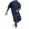Mens Casual Two Piece Outfit Drop Shoulder Oversized T Shirt And Cargo Drawstring Shorts Set