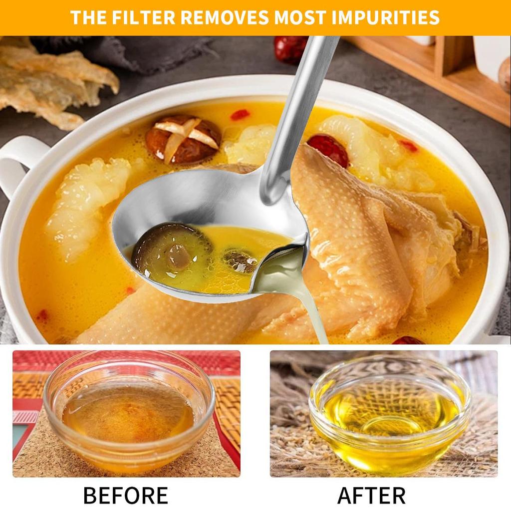 Stainless Steel Oil Separator Ladle - Kitchen Utensil for Skimming, Filtering, and Hot Pot Use