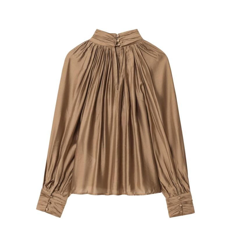 Womens Winter Loose Fit Pleated Turtleneck Shirt Top Streetwear Casual Long Sleeve Blouse