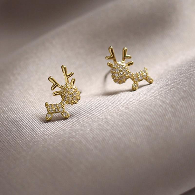 Huitan Lovely Elk Christmas Stud Earrings for Women Aesthetic Party Elegant Festival Cute Animal Accessories Dainty CZ JewelryGood Product