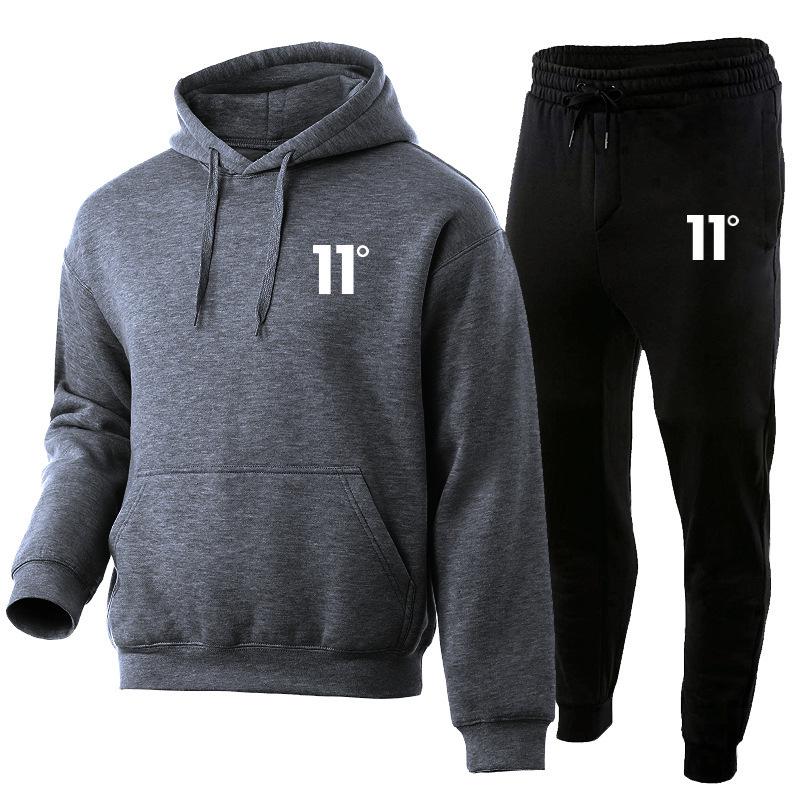 Men's Casual Autumn/Winter Hooded Set - Trendy Plus Velvet Hoodie & Sweatpants Two-Piece Set