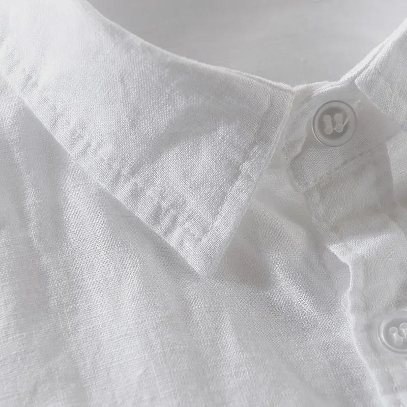 Men's Casual Loose White Linen Shirt - Short-Sleeved and Long-Sleeved Options for Spring and Summer