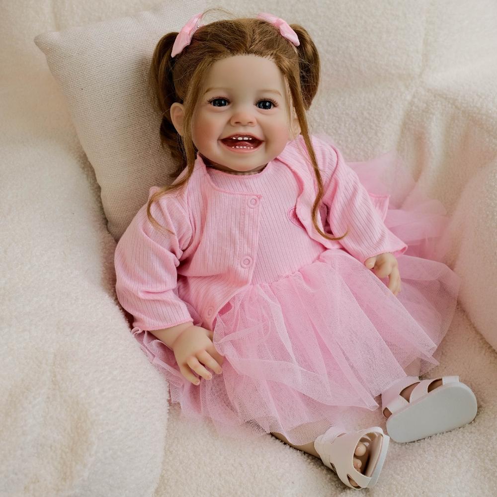 50cm Realistic Happy Smiling Face Reborn Girl Dolls Mila Soft Touch Cotton Stuffed Cloth Body Alive Baby Doll Cute High-color Painting Newborn Dolls