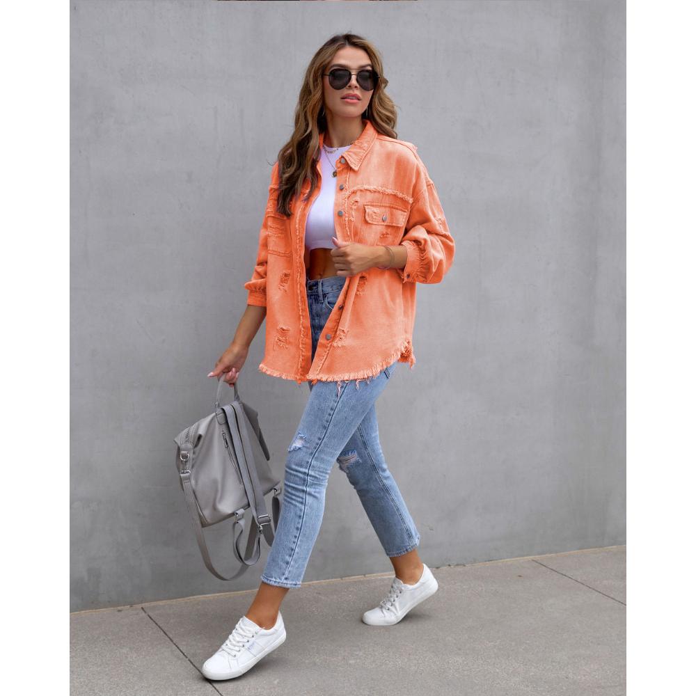 Damen Herbst- und Winter-Jeansjacke, langärmeliges, lässiges Revers-Oberteil für Damen