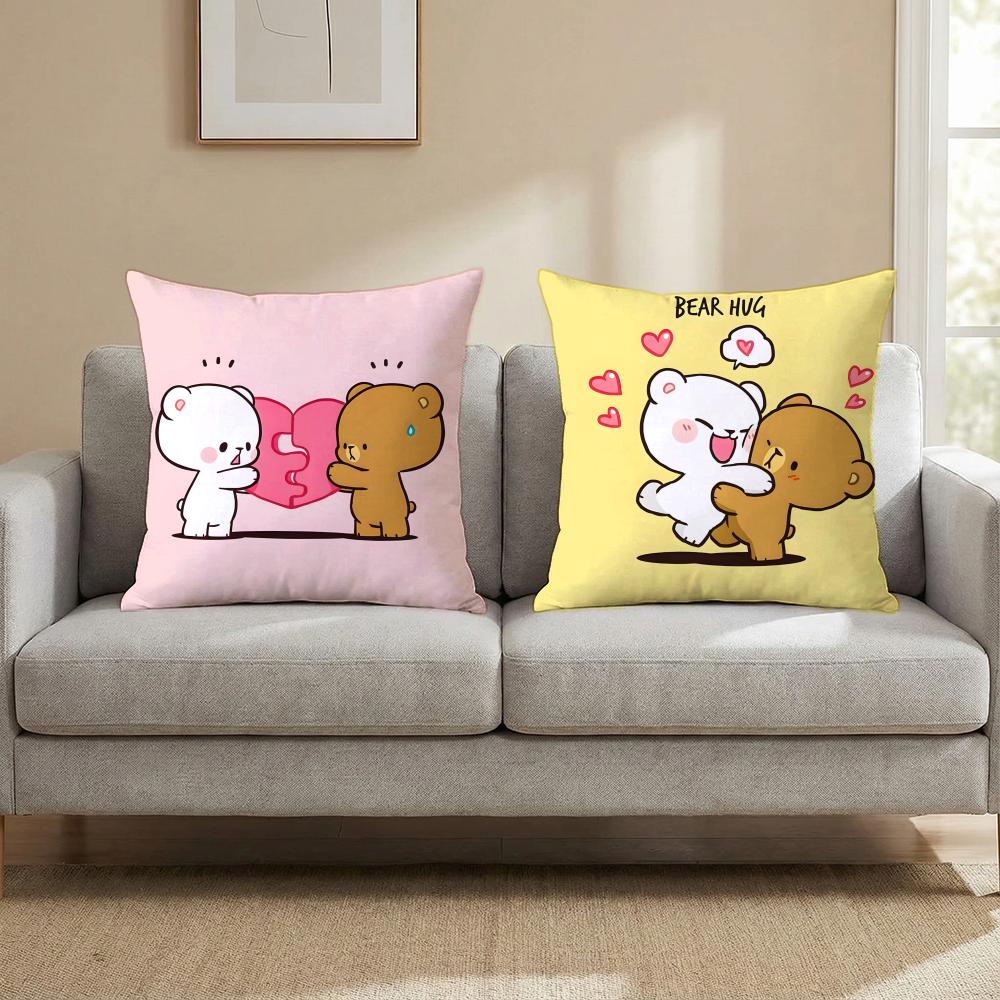 Cute m-Milk and Mocha bBears Cushion Cover Multi-Scene Pillow Cover for Home & Car - Reversible, Soft & Durable for Daily Use