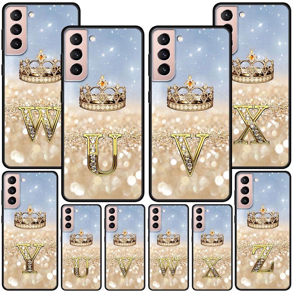 

Чехол Diamond Letters U to Z Gold Crown для Samsung Galaxy S23 S22 Ultra S21 S20 FE S9 S10e S10 S8 Plus, мягкий черный чехол для телефона