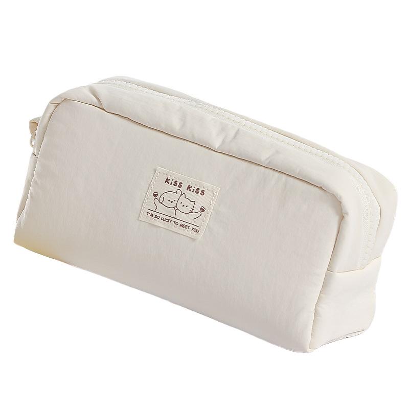 Adorable Lucky Cat Pencil Case Cute Cartoon Soft Stationery Bag Large Capacity Solid Color Organizer Aesthetic School Supplies