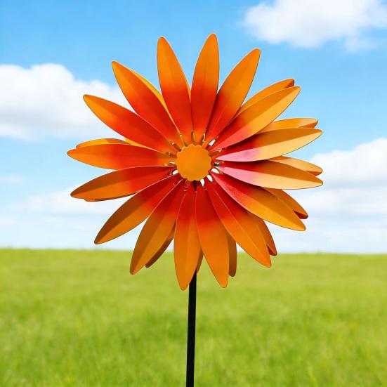 Unique Outdoor Gifts for Garden Sunflower Metal Stake, Spinning Flower Yard Ornament, Rustproof Creative Lawn Ornament Art Patio Decoration Sculpture