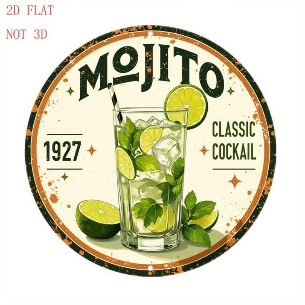 Vintage plechová cedule Mojito koktejl, kulatá, rustikální dekorace na stěnu