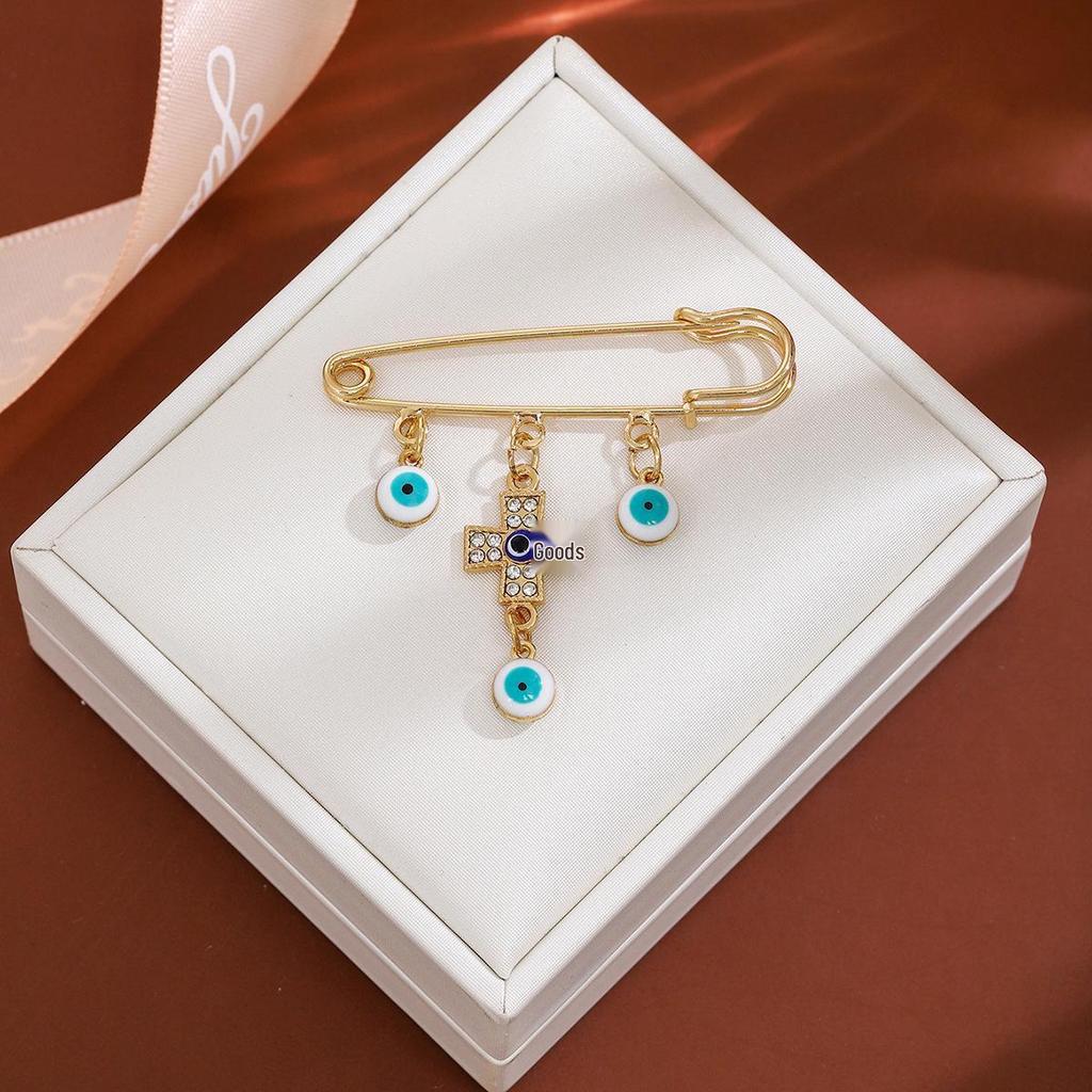 Creative Rhinestone Devil's Eye Tassel Brooch: Women's High-End Blue-Eyes Sweater Pin