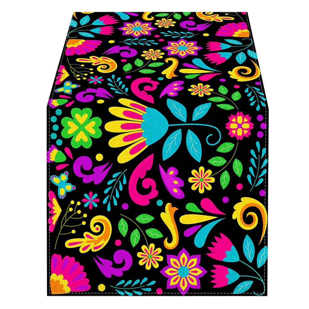 Mexico Flower Table Runner Ethnic Festival Party Kitchen Dining Tablecloth Colorful Floral Print Table Cover