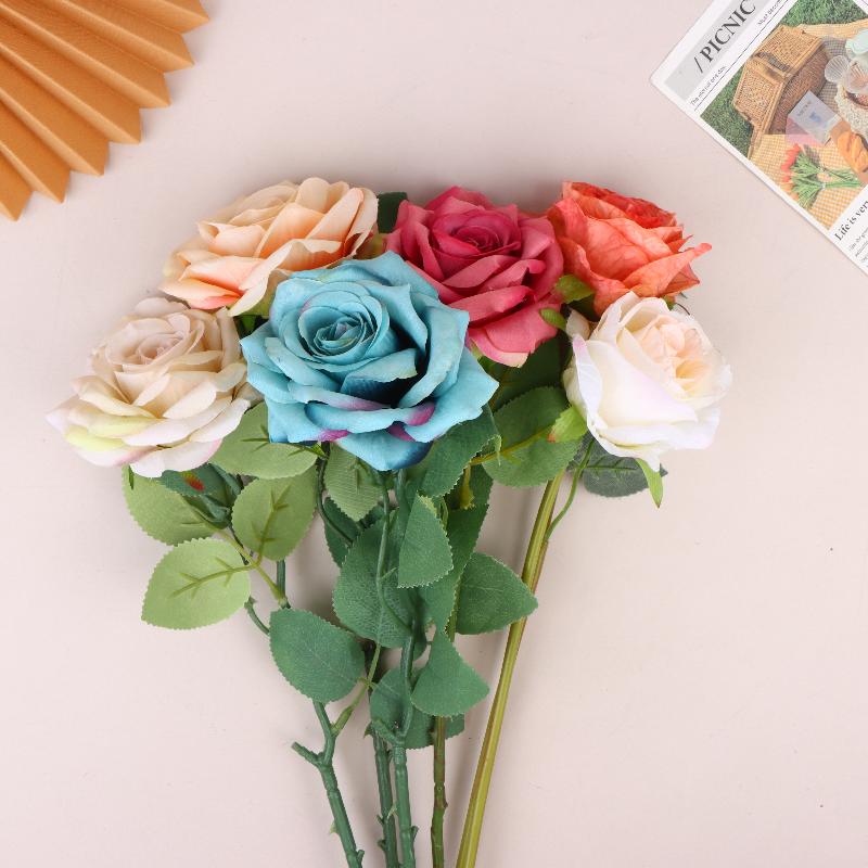 3Pcs Artificial Rose Flower Single Stem Fake Rose For Proposal Wedding Bouquet Home Party Table Centerpiece Decoration