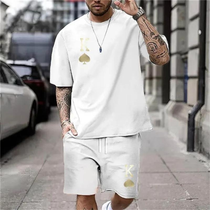 2024 Summer Casual Everyday Wear Clothes Crown K Print T-Shirt Shorts Set Two-Piece Fashion Short Sleeves Shorts Men's Clothing