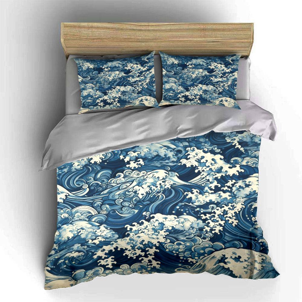 Ocean Waves Art Three-Piece Set Soft Comfortable Duvet Cover Bedding Set Included 1*Duvet Cover & 2*Pillowcases, Gift