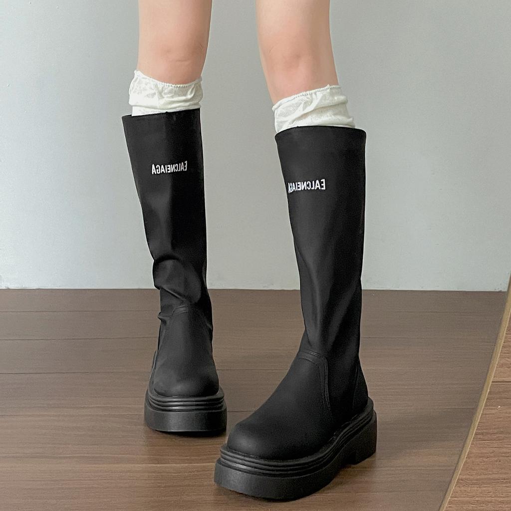 Queen Fan Black British Style Platform Martin Boots Women's 2025 New Autumn Small Height Increasing Short Boots