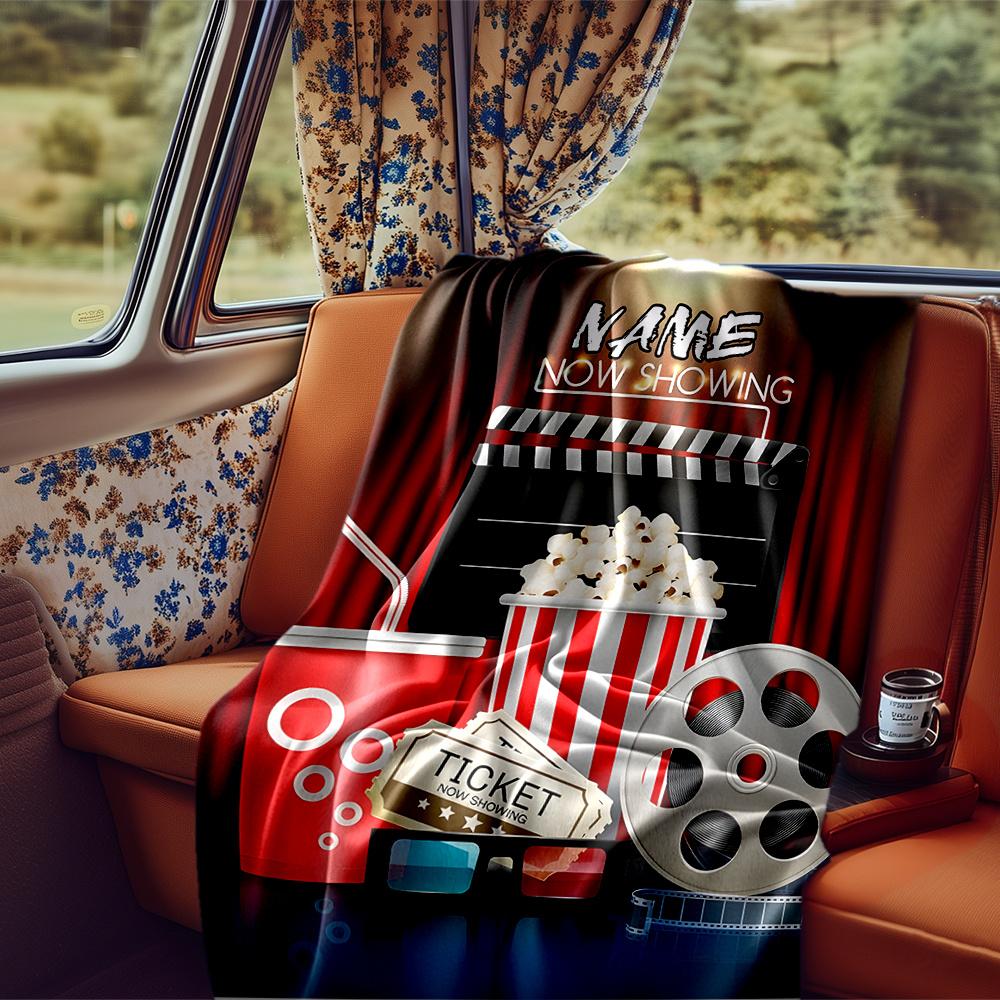Movie Night With Popcorn And 3D Glasses Blanketcustomize Your Name Lightweight Comfortable And Stylish Blanket For Travel Bed Home Chair Office Sofa