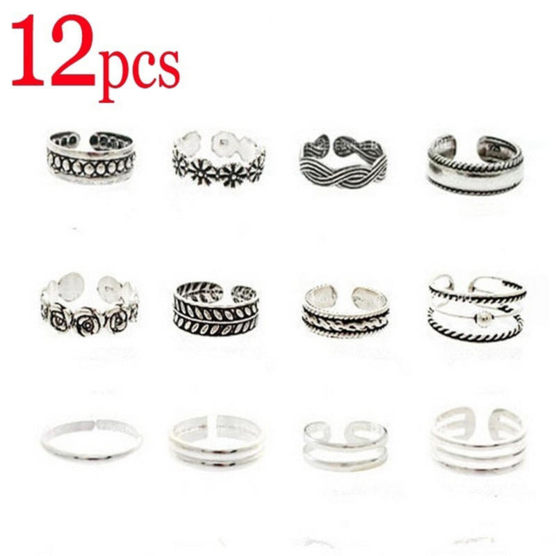 12 Stück Verstellbare Zehenringe Fingerringe Set für Damen Mädchen Silber Gold Farbe Offenes Design Fuß Hand Schmuck Mode Accessoirexxx
