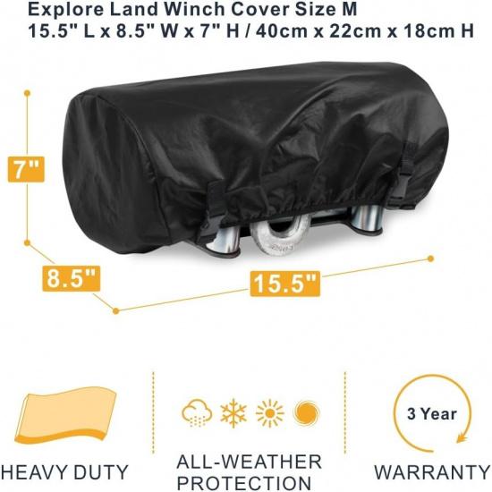 Explore Land Waterproof Universal Winch Cover - Dust Resistant Winches Cover 15.5 X 8.5 X 7 Inch - Fits Electric Winches Up To 4,500 Lbs