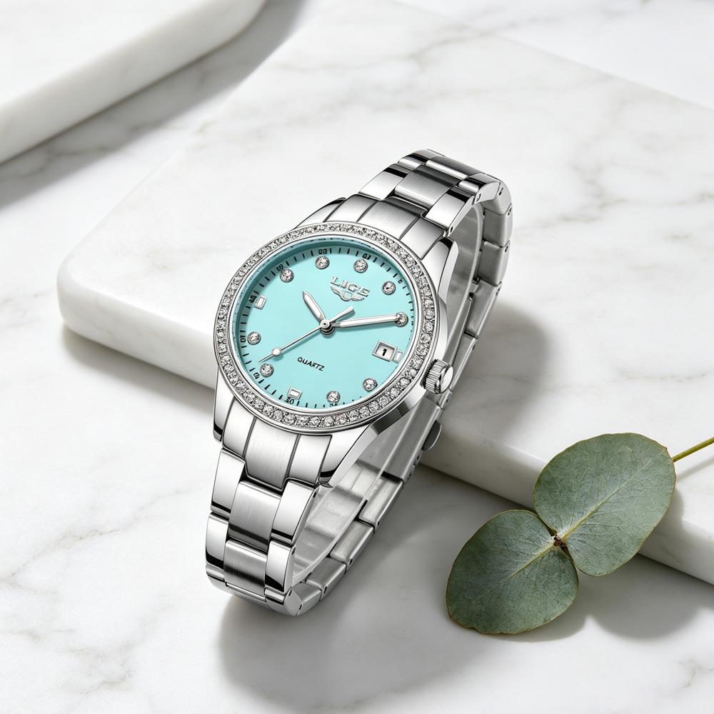 LIGE New Luxury Ladies Wristwatches Fashion Diamond Women's Quartz Watches Top Brand Woman's Gifts Clock Calendar Stainless