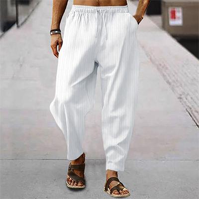 Men's Hip-hop Breathable Cotton Linen Striped Loose Casual Sports Pants
