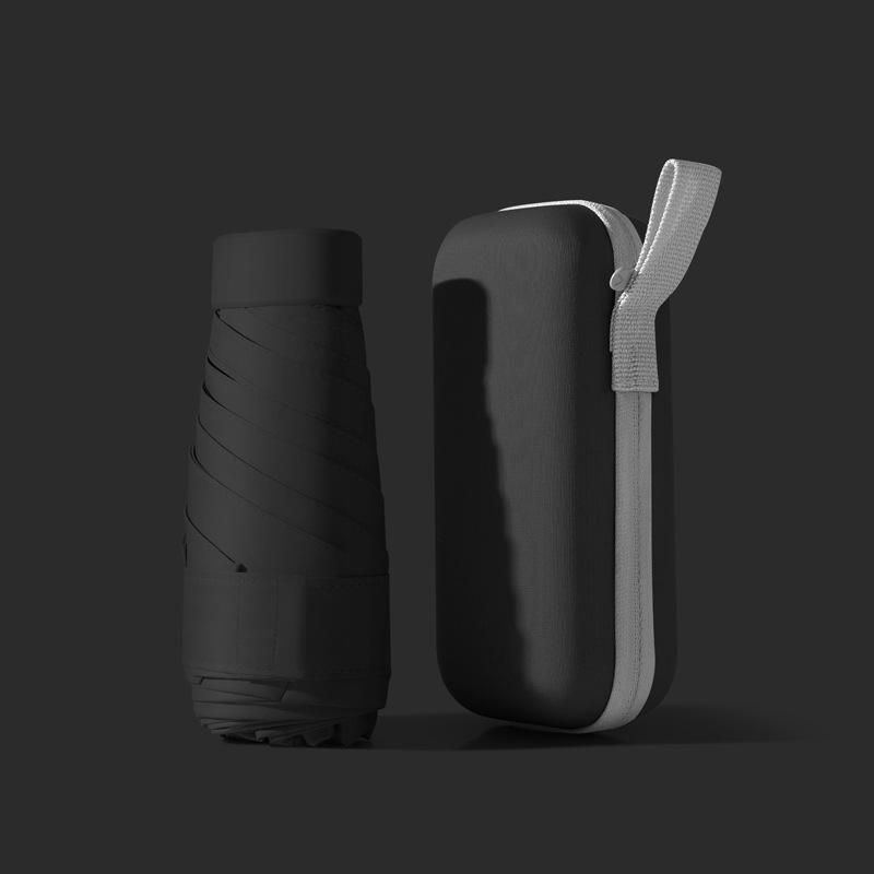 Compact Five-Fold Umbrella: Portable Pocket Sun Capsule with Black Glue Sunscreen, Ultra-Light for Sun and Rain.