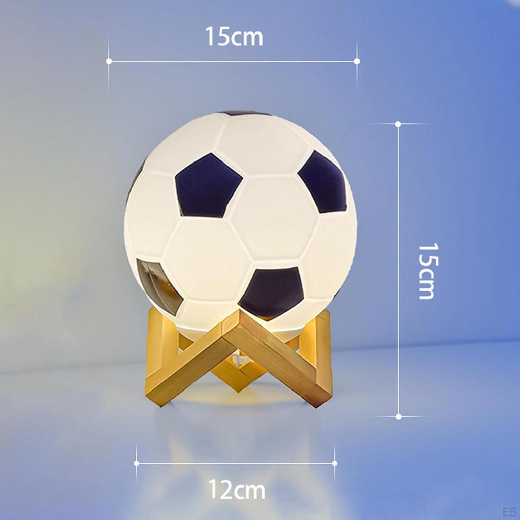 3D Soccer Lamp Dimming Table USB Powered Warm White LED Night Wood Base for Bedroom Study Home