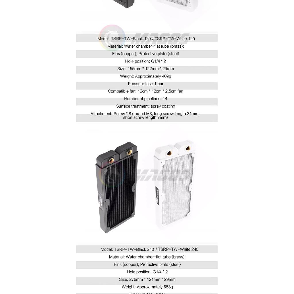 FREEZEMOD G1/4'' 29mm Thick Copper Radiator 120/240/360/480mm PC Water Cooling Rad. Row Heat Sink Cooler for 120mm Fan