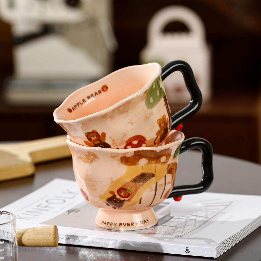 Cup Children's Fun Apple Bear Ceramic Cup Goblet Office Coffee Cup Home Mug Girls Water Cup