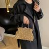 European and American Retro Style Embroidery Thread, Ribbed Pearl Women's Chain, Small Square Bag 23 Winter New Solid Color Shoulder Messenger Bag