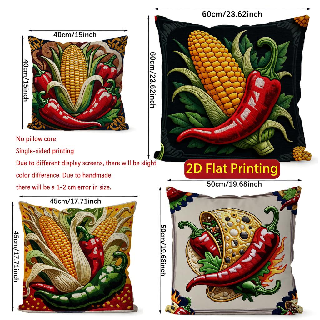 2D Southwestern Chili Corn Taco Throw Pillow Covers Pattern Cushion Cover Suitable For Sofa Bedroom Car Pillow Cover