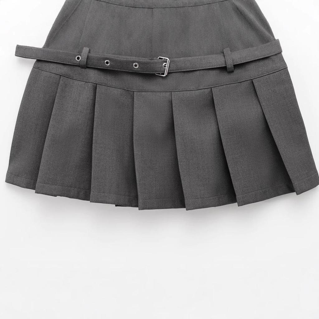 Spring 2025 Women's European & American Style Belted Pleated Skirt