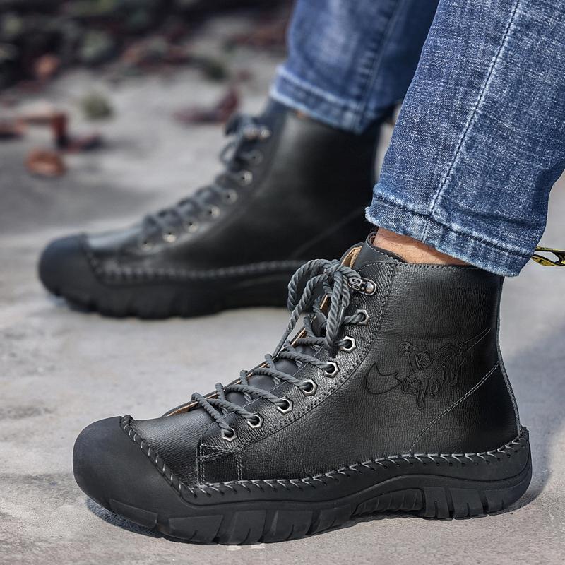 Buty Męskie Moda Buty Motocyklowe Wodoodporne Skórzane Buty Wiosenne Sznurowane Buty na Platformie Nowe Buty Wysokie dla Mężczyzn Botas Hombre
