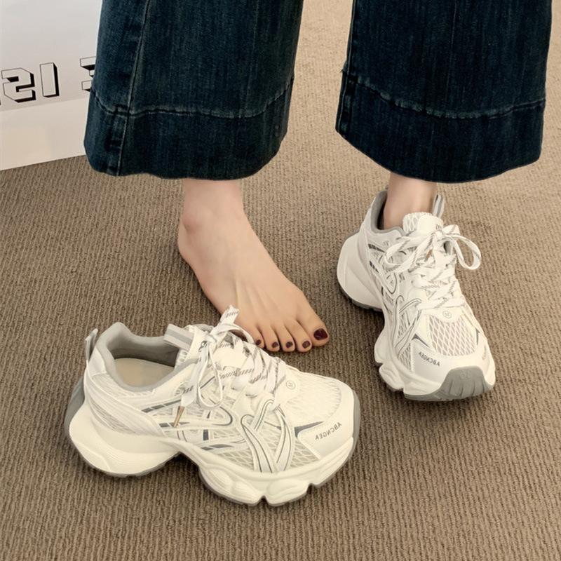 Thick-soled Women's New Summer Thin Mesh Breathable Versatile White Shoes Heightening Casual Sports Shoes