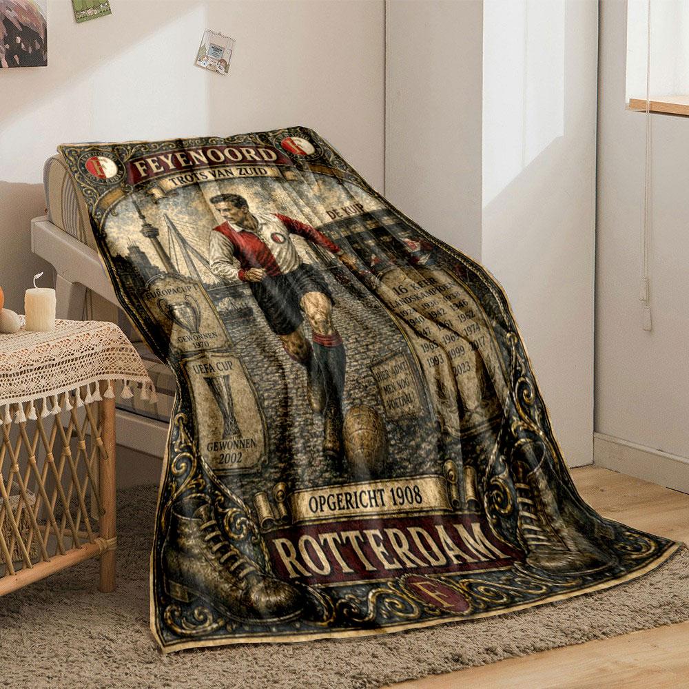 Classic Feyenoord Rotterdam Vintage Multicolor Fleece Blanket, Classic Fleece Blanket for Warmth and Style, Everyday Throw Blanket for Any Season