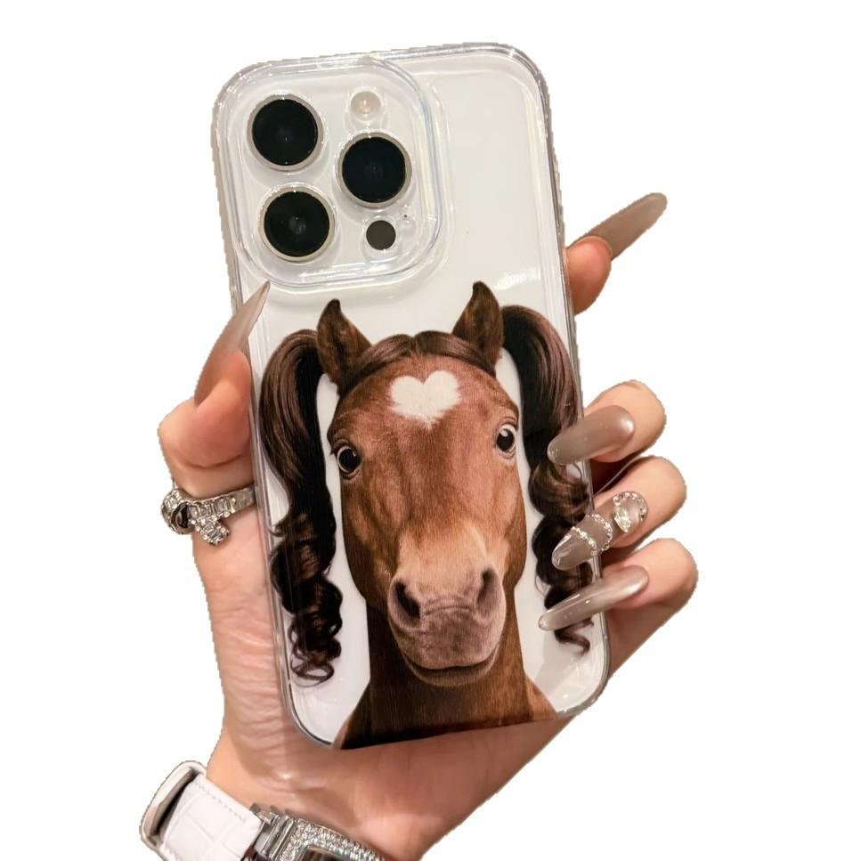 Fun Funny Abstract Horse Applicable To Apple 17Promax Mobile Phone Case IP16/15/14 Transparent 13 Space Case 12