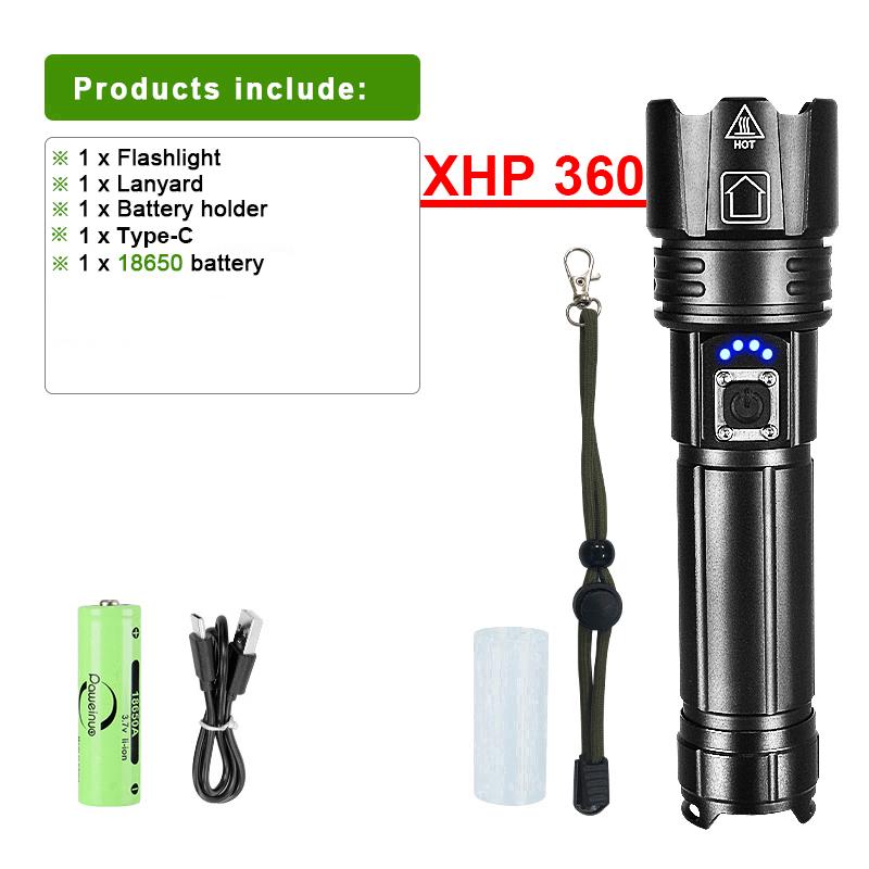 Ultra Powerful XHP360 Rechargeable Flashlight New High Power Led Torch Lamp,Super Bright Lantern
