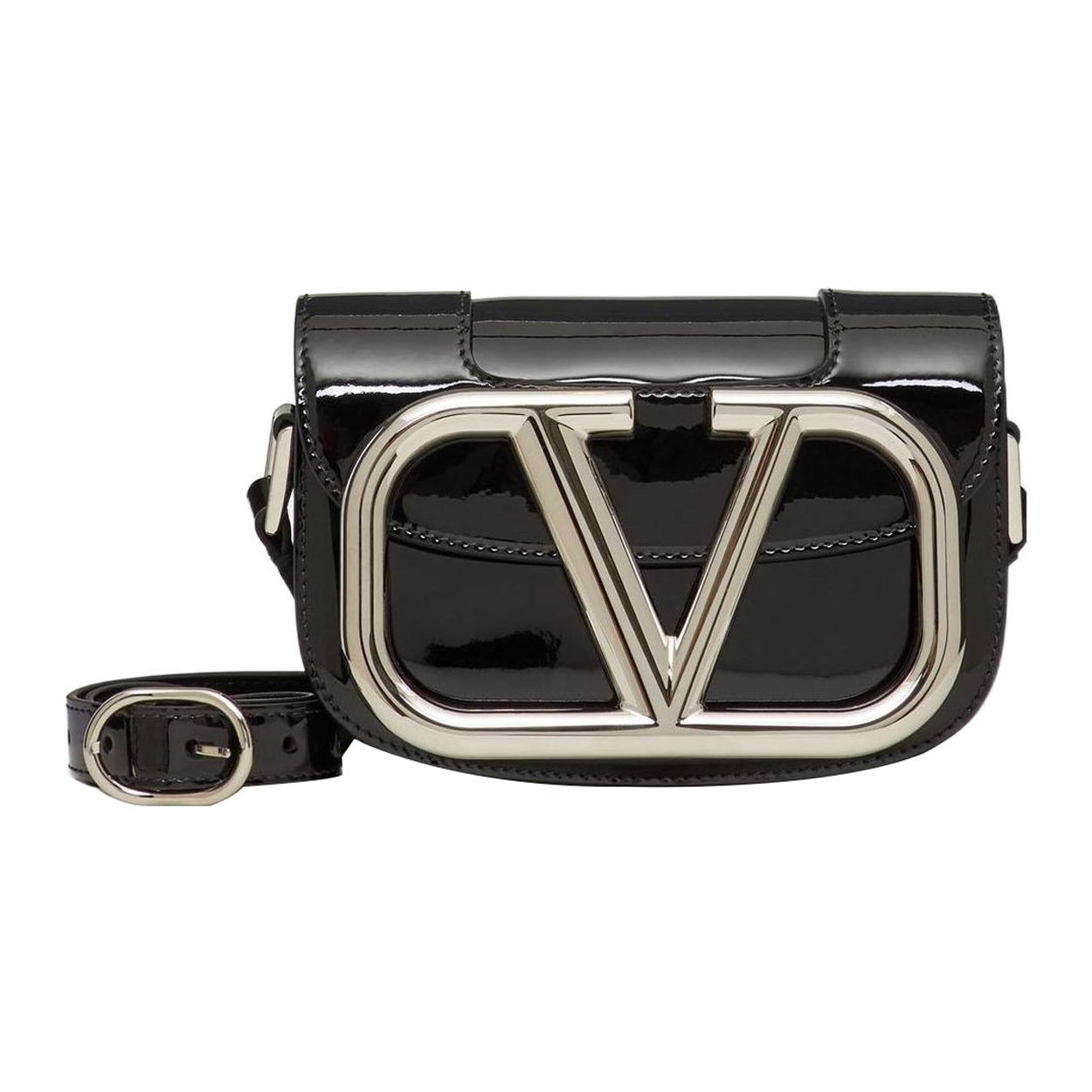 

Valentino Garavani Silver Brand Logo Metal Identification Patent Leather Shoulder Crossbody Bag Small Women bags Black UW2B0G45ZEE-0NO Basic Set (Bag+Dust Bag)