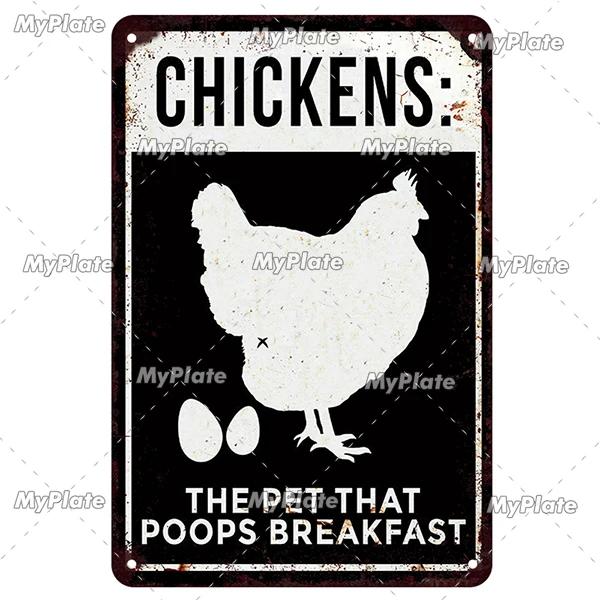 [MyPlate] Vintage Farm Chickens Retro Poster  Metal Sign Plate Tin Sign Wall Crafts Decor For Home Room Plaque Decoration Gift