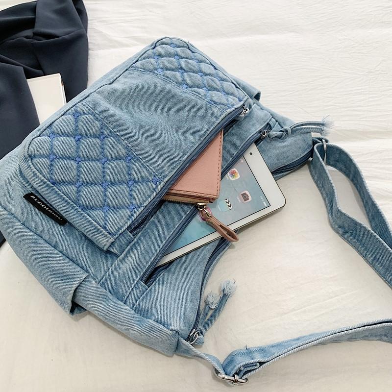 Denim Crossbody Bag for Women with Multi - Pockets & Quilted Detail, Lightweight & Stylish Shoulder Purse