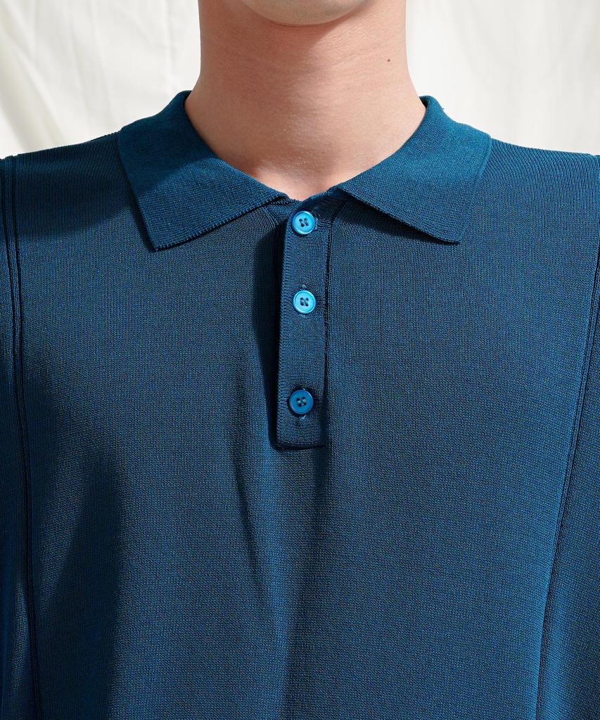 JEMUT Epic Like Linen Short Sleeve Collared Knit Blue Sokn2562