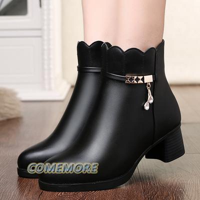 Women's Leather PU Ankle Boots Casual Autumn Winter Thick Elegant Woman Heeled Shoes Trend Platform Booties Shoes Korean Fashion