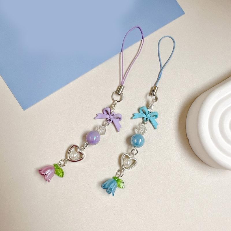 Hjärta Telefon Snodd Stilfull Telefon Berlock Rosett Telefon Dekoration Blomma Väska Hänge Gåva för Modeentusiaster