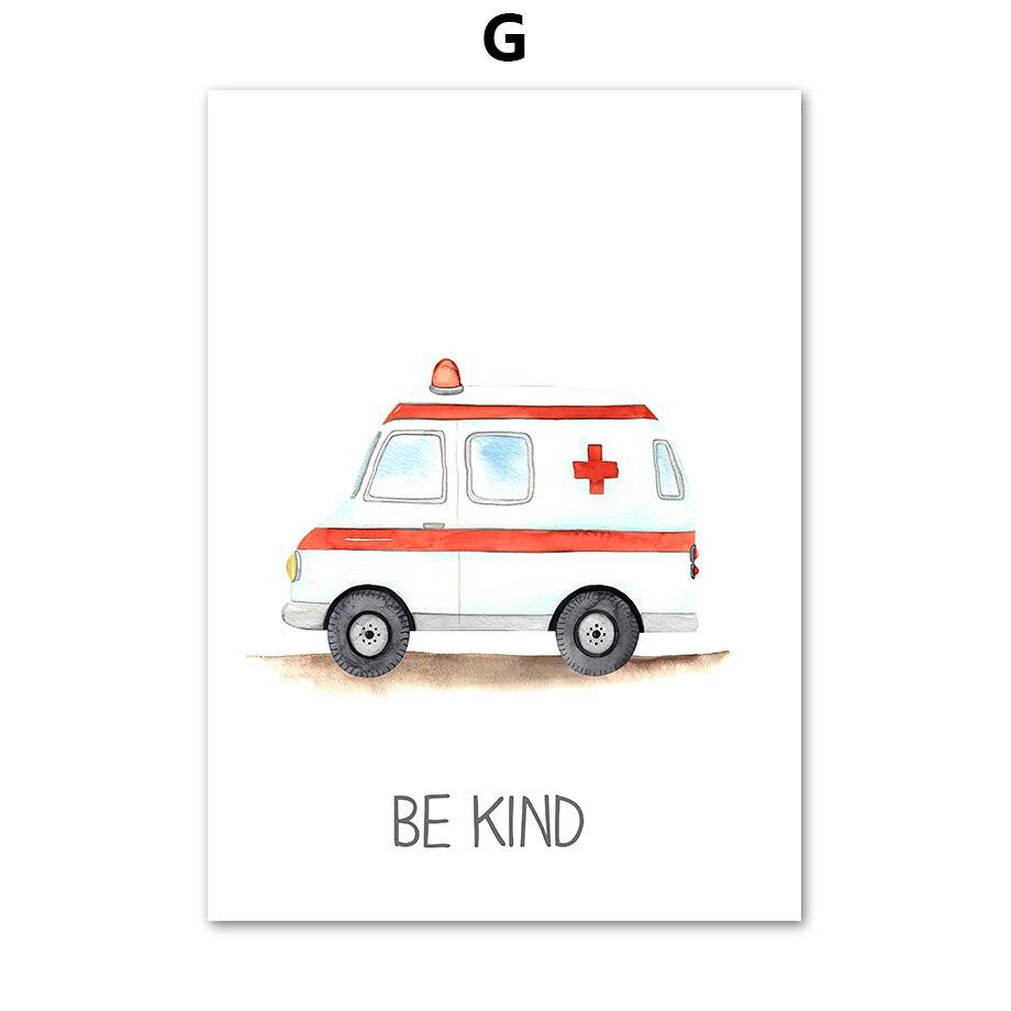 Kids Room Decor Alphabet Learning Vehicles Canvas Art Fire Truck Ambulance Nursery Wall Posters