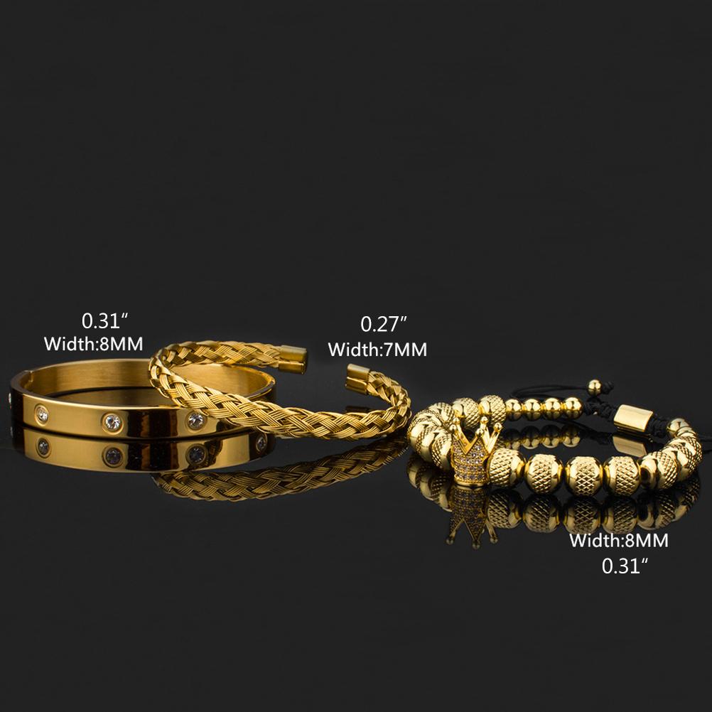 Luxury Micro Pave Crown Bracelets Roman Royal Charm Mens Bracelets Stainless Steel Crystals Bangles Couple Jewelry Gift